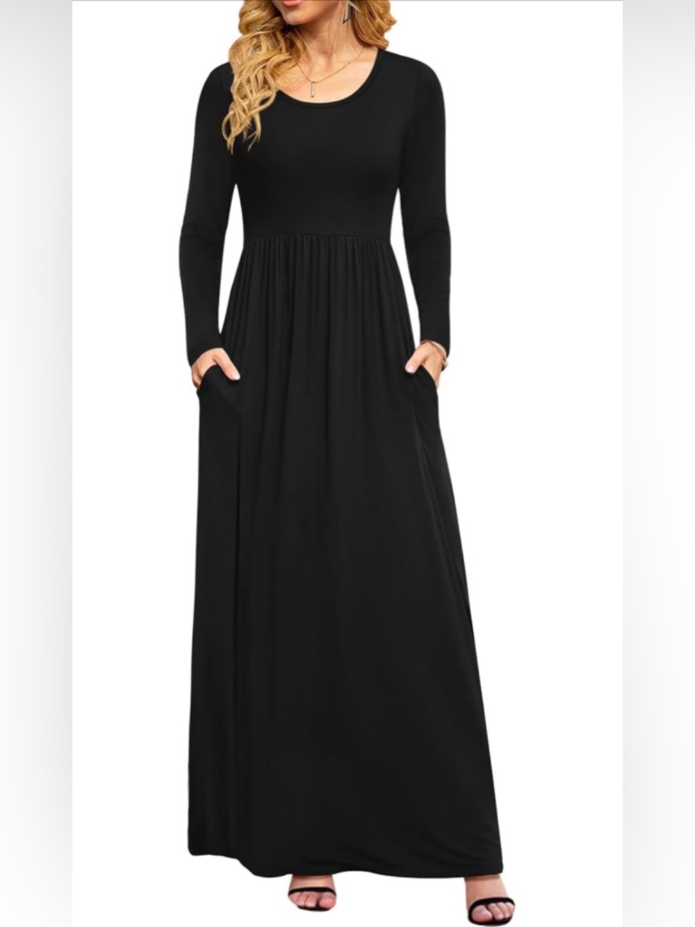 Long Sleeved Jersey knit Black Maxi Dress